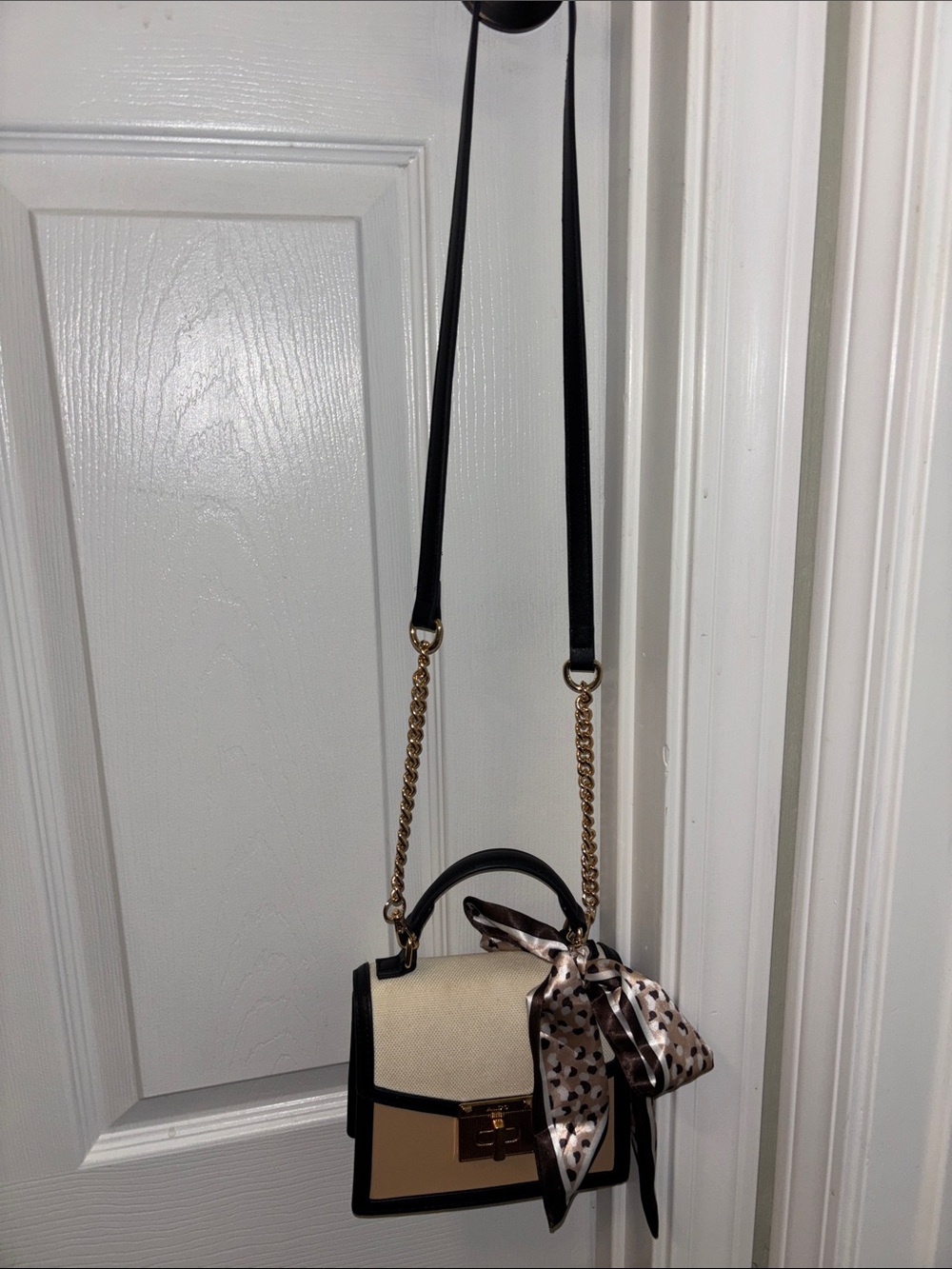 Aldo Women’s Two-Tone Beige & Black Crossbody Bag with Gold Chain